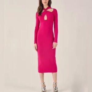 Pao­la Bernar­di Gra­ziela Dress pink bodycon midi length long sleeve cut-outs
